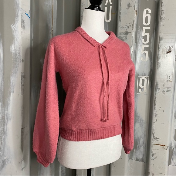 Vintage Wool Bright Pink Ribbon Tie Sweater S - Picture 5 of 10